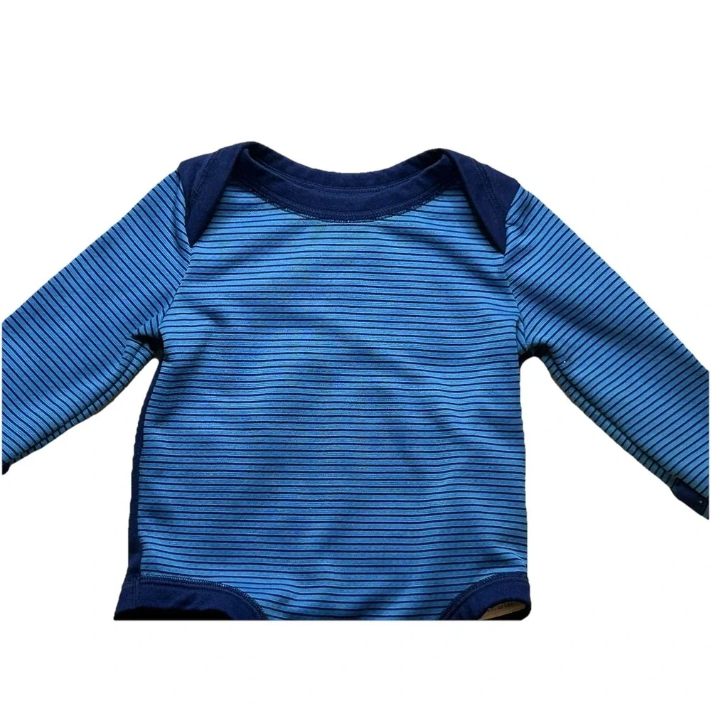 Patagonia Baby One Piece Capilene Blue Striped Long Sleeve Bodysuit 6 - 12 Month